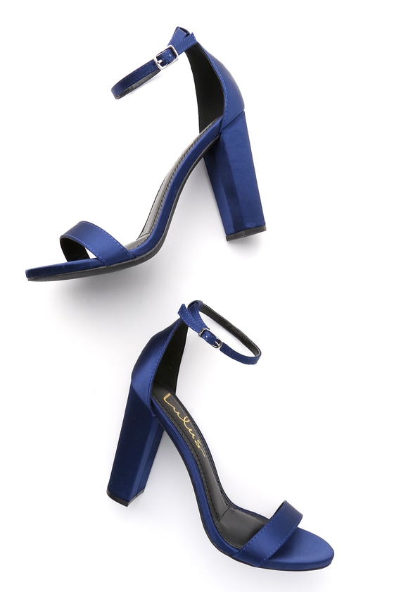 Sexy Navy Heels - Satin Heels - Ankle 