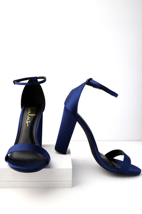 Taylor Navy Satin Ankle Strap Heels