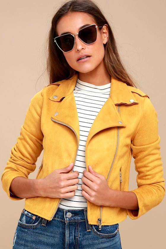 Must Love Mustard Yellow Suede Moto Jacket 3