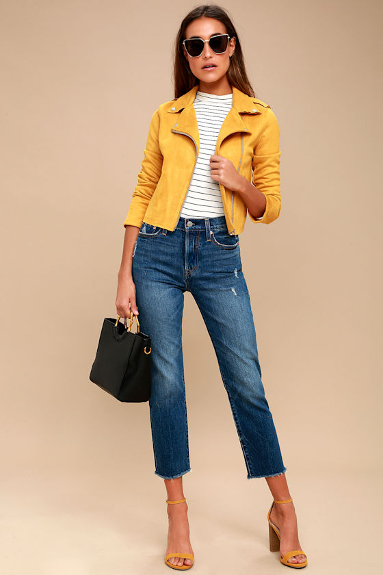 Must Love Mustard Yellow Suede Moto Jacket 2