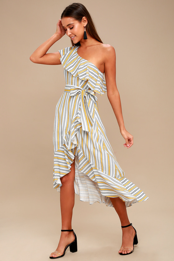 yellow and white striped sundress