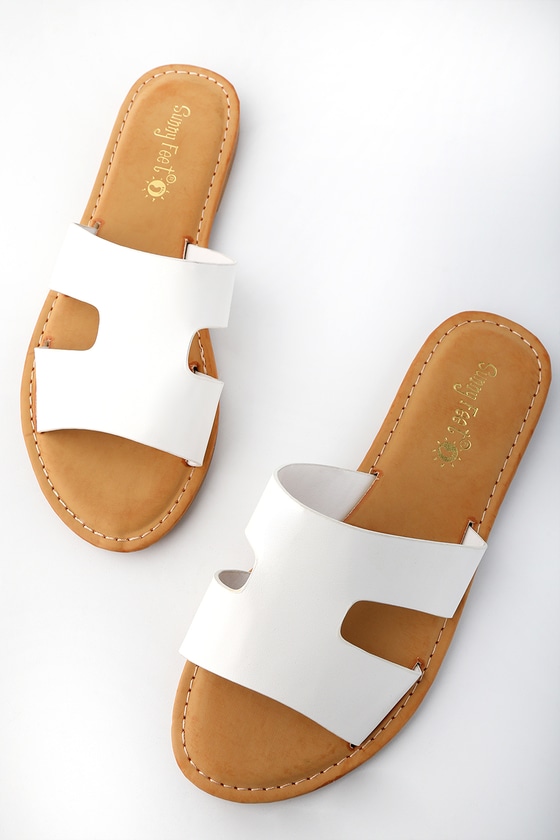 white sandals slip on