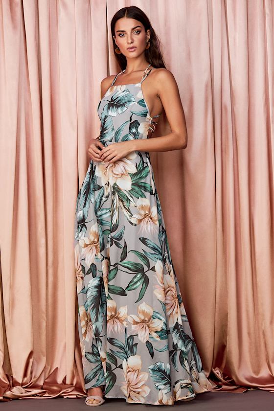 Gray Floral Maxi Dress main image 1