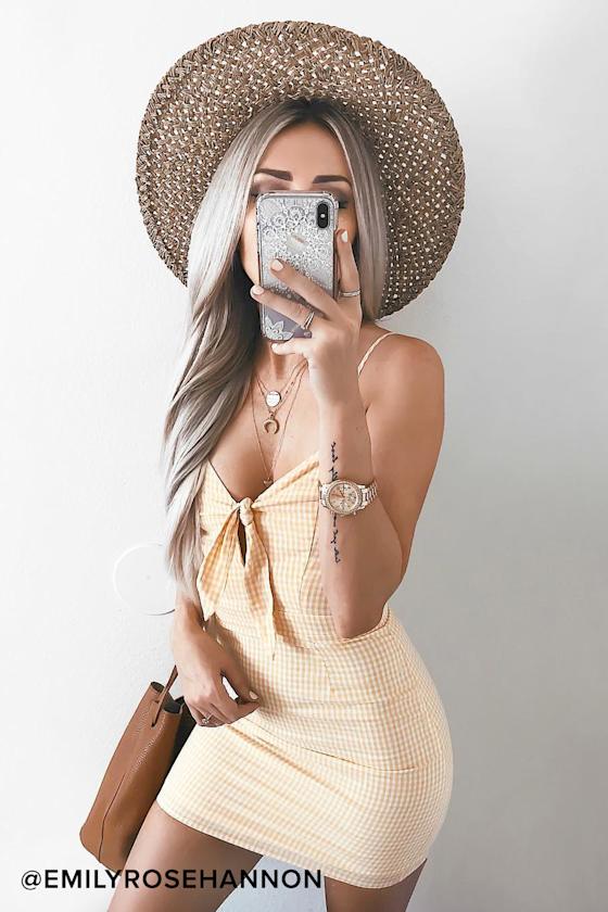Music City White and Yellow Gingham Tie-Front Dress 5