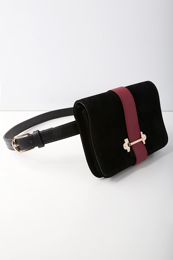 Chic Black Belt Bag Belt Purse Vegan Suede Belt Bag