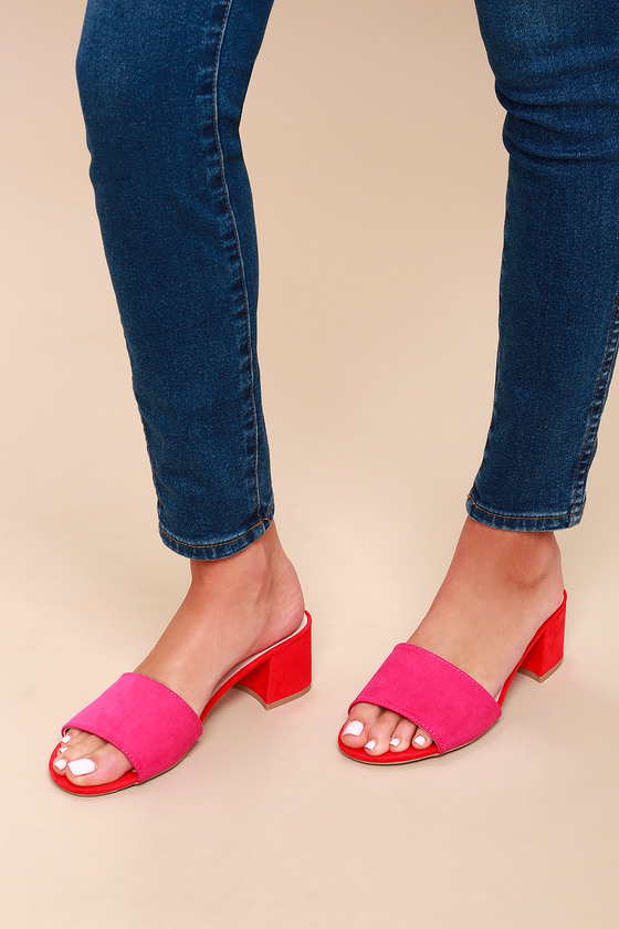 Cute Fuchsia Mules - Red Suede Mules 