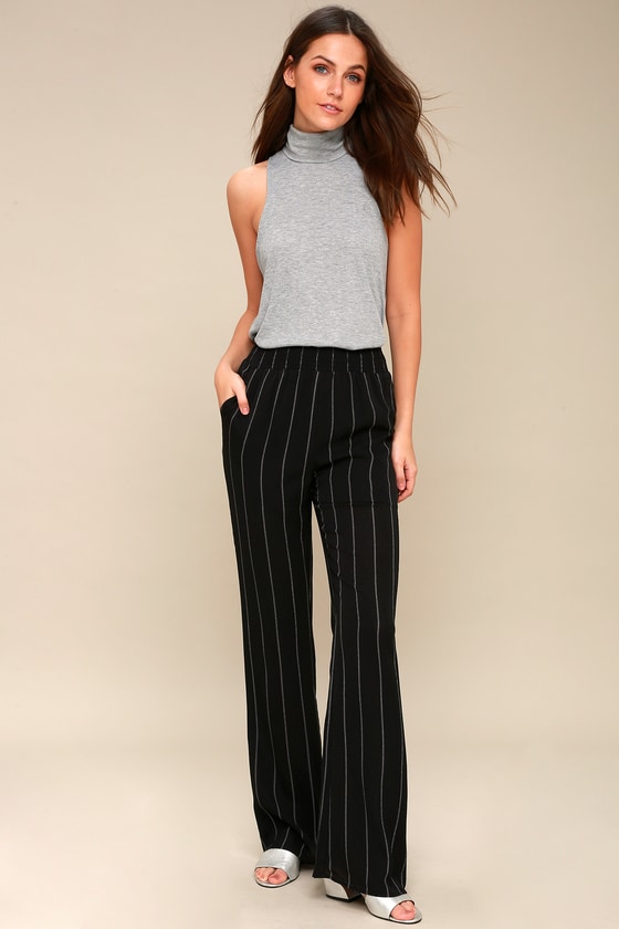 black palazzo pants with white stripes