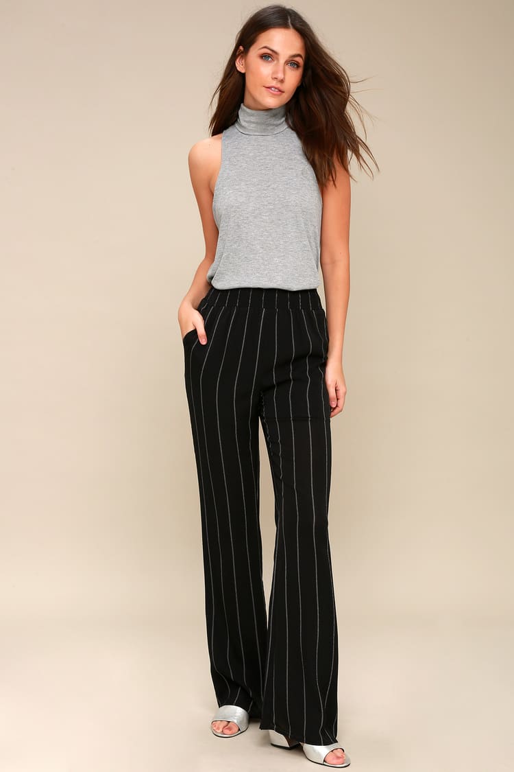 Step To It Black and White Striped Wide-Leg Pants