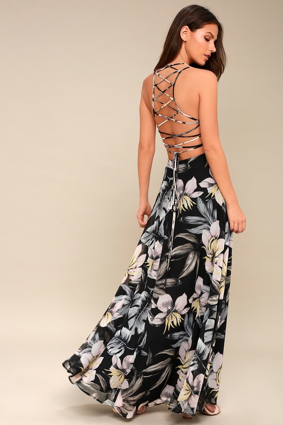 floral black gown