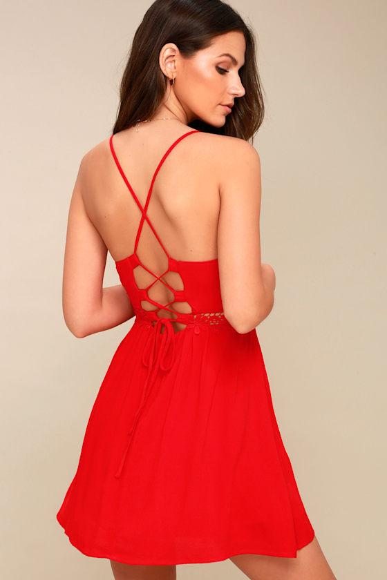 Walk of Fame Red Lace-Up Skater Dress 1