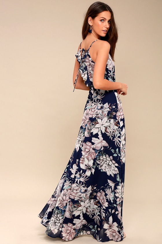 Lovely Navy Blue Dress - Floral Print Maxi Dress - Lulus