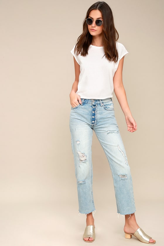 Free People Rolling on the River - Light Wash Crop Jeans - Lulus