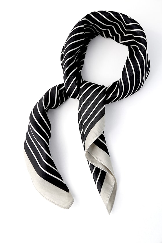 Cute Striped Scarf Satin Scarf Black and White Scarf