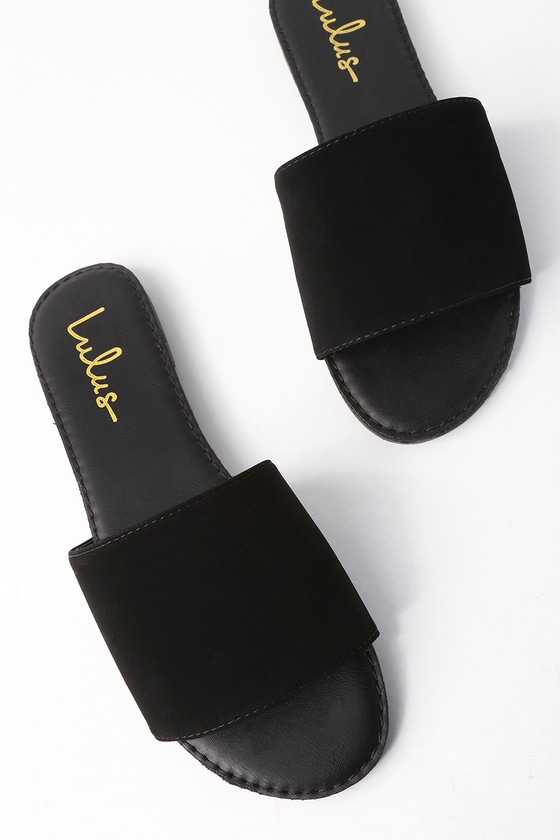 all black slide sandals