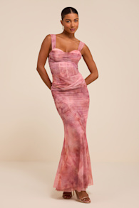 Cecily Pink Mesh Bustier Maxi Dress 1