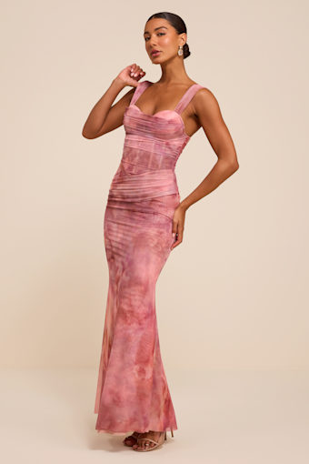 Cecily Pink Mesh Bustier Maxi Dress 4