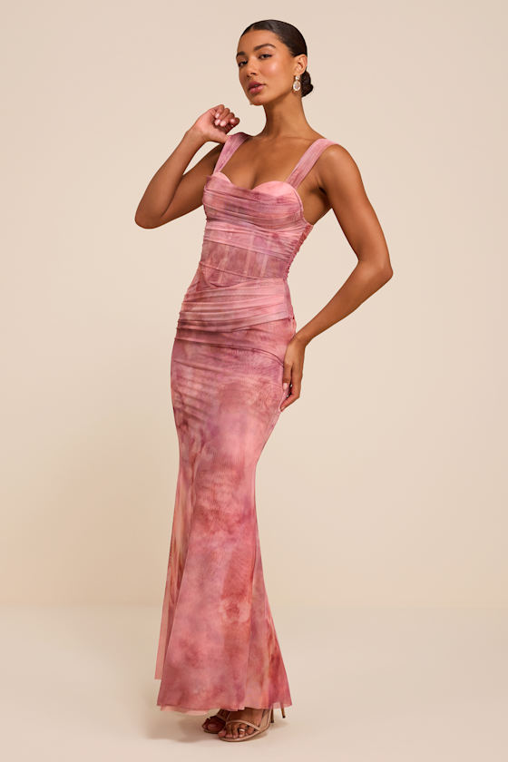 Cecily Pink Mesh Bustier Maxi Dress 4