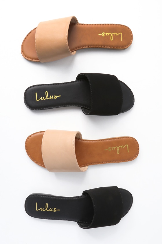 Natural Slide Sandals - Nude Sandals - Vegan Leather Sandals