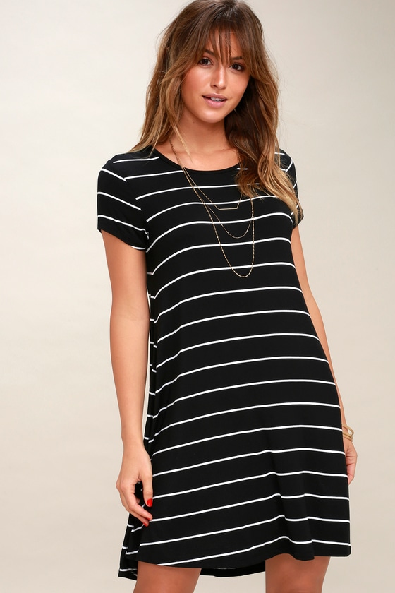 Pencil Black and White Striped Shirt Dress
