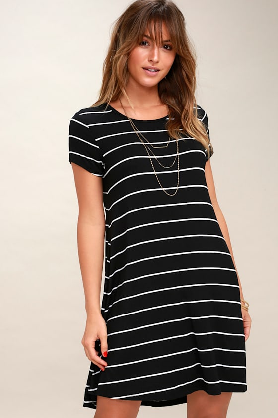 Pencil Black and White Striped Shirt Dress 2