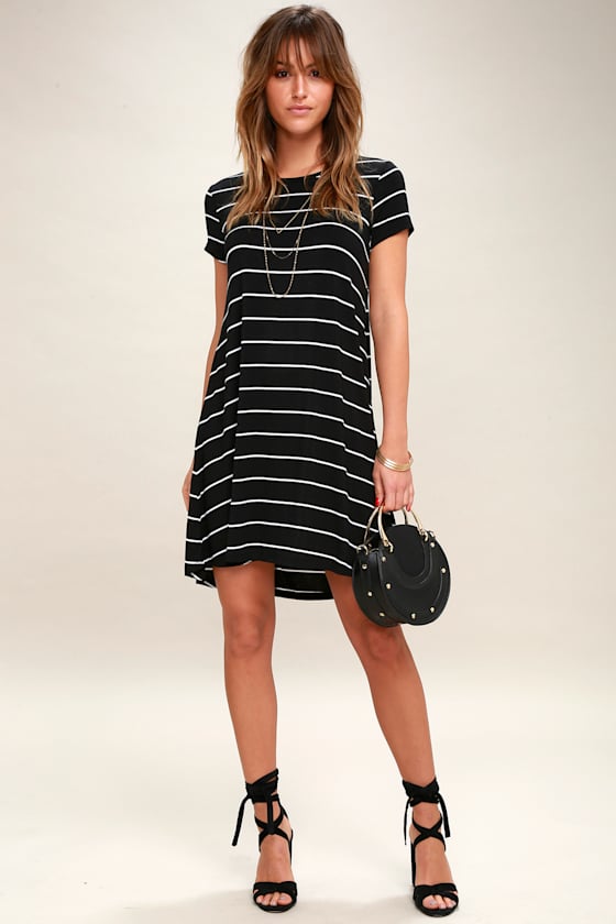 Pencil Black and White Striped Shirt Dress 1