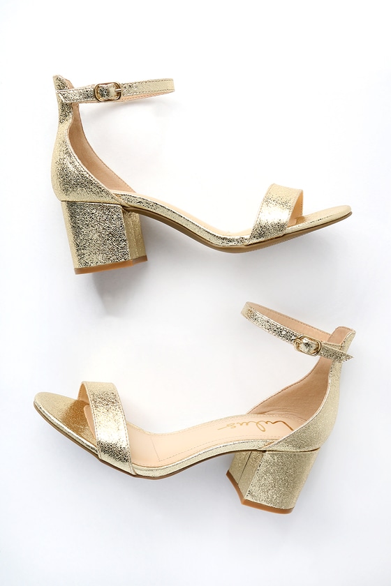 gold single strap heels