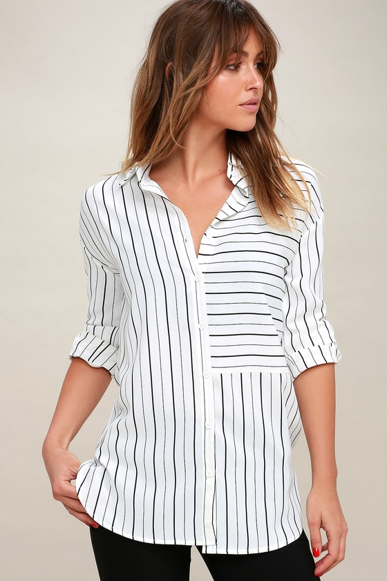 Chic Black and White Striped Top - Striped Button-Up Top - Lulus