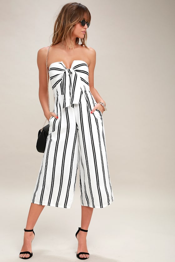 Margo Black and White Striped Strapless Midi Jumpsuit 1