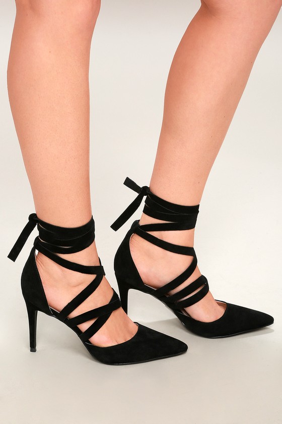 lace up heels black suede