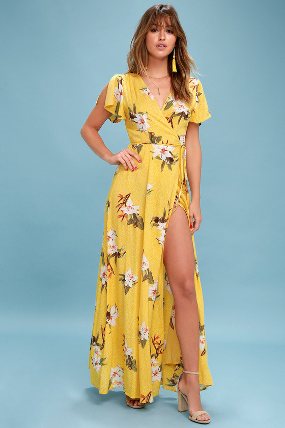 golden yellow wrap dress