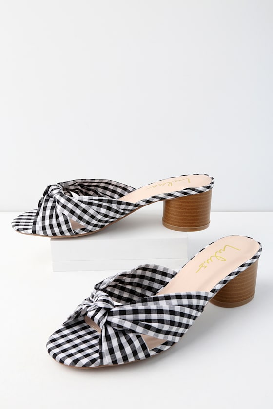 Luca Black and White Gingham Mules 1