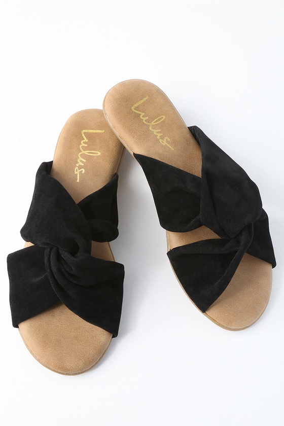 black suede flip flops