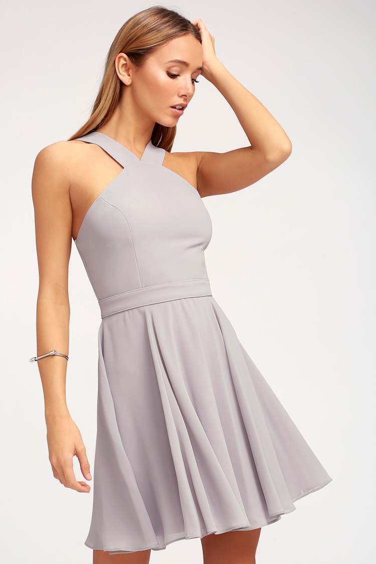 Grey Dress - Halter Dress - Skater Dress - Bridesmaid Dress - Lulus