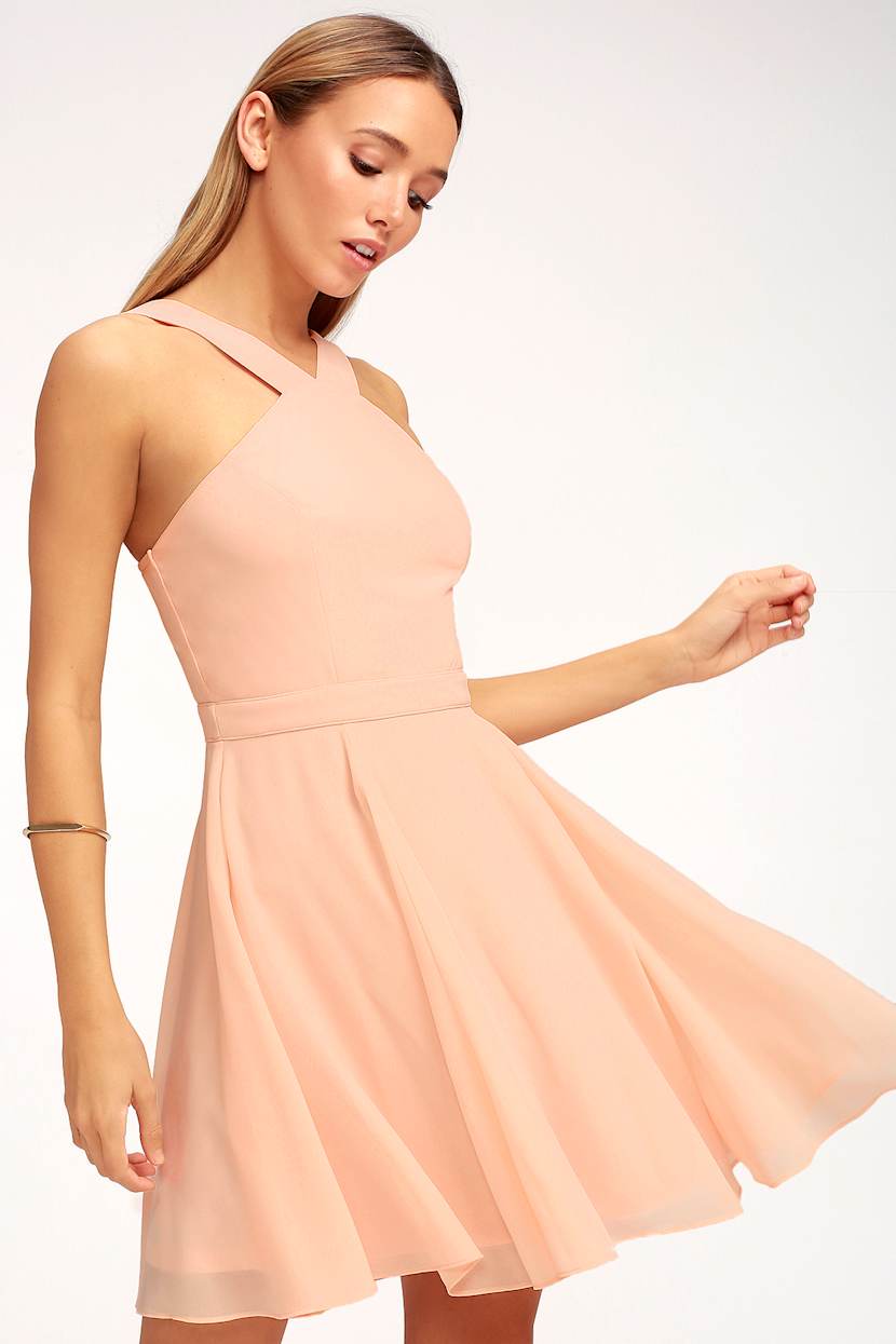 Peach Dress - Halter Dress - Skater Dress - Bridesmaid Dress - Lulus