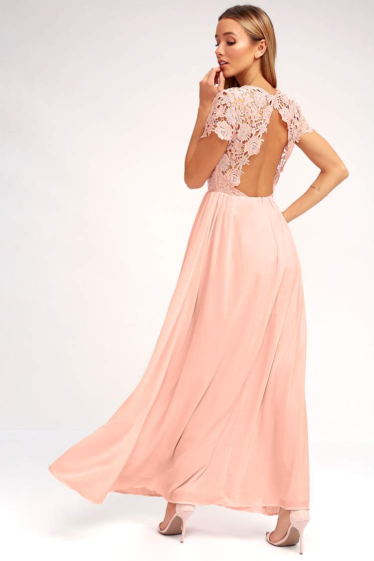 Lovely Blush Pink Dress - Lace Dress - backless Maxi Dress - Lulus