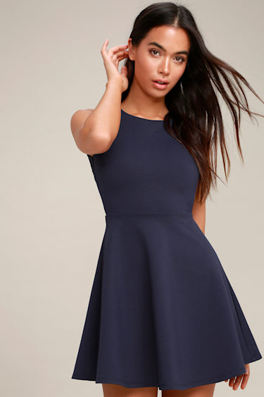 Need You Close Navy Blue Lace Backless Skater Dress