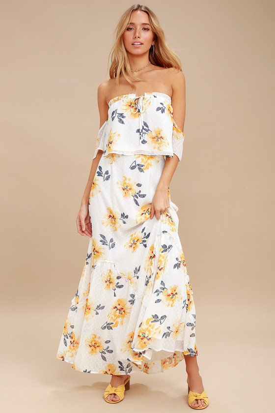 white dress with yellow flowers