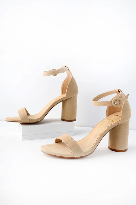 Audrina Nude Suede Ankle Strap Heels 5
