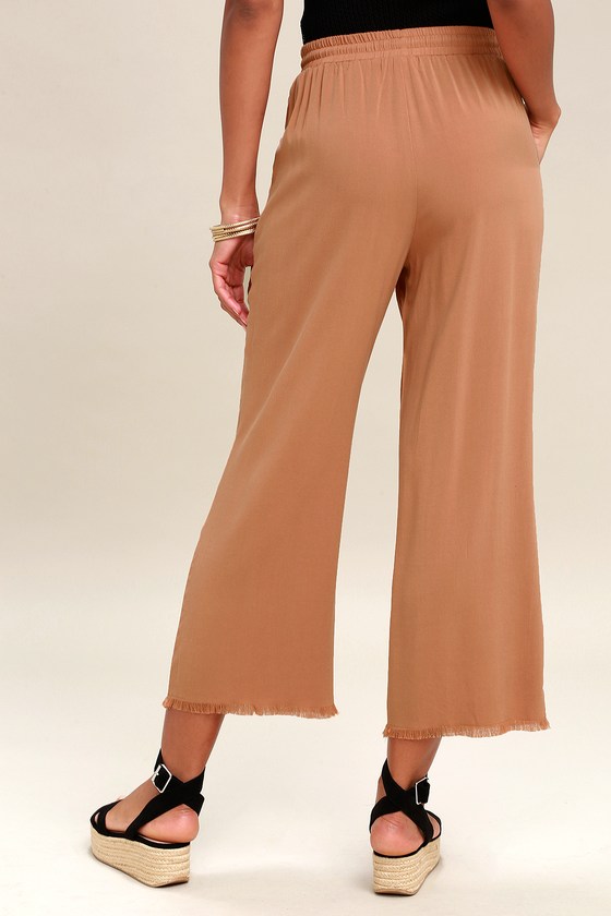 Cute Light Brown Pants - Wide-Leg Pants - Cropped Pants