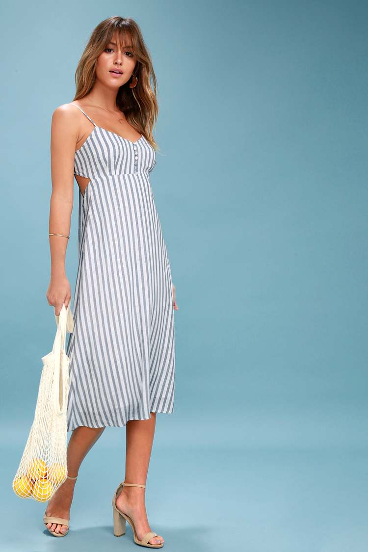 Blue and White Striped Dress - Backless Dress - Midi Dress - Lulus