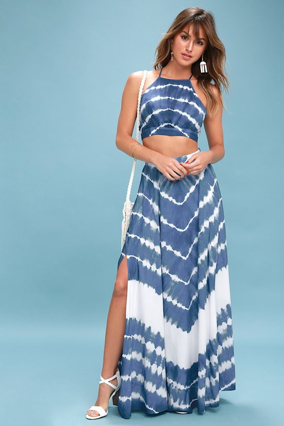 To Dye For Blue and White Tie-Dye Two-Piece Maxi Dress 5
