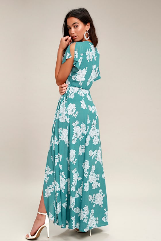 Heart of Marigold Turquoise Floral Print Wrap Maxi Dress 2