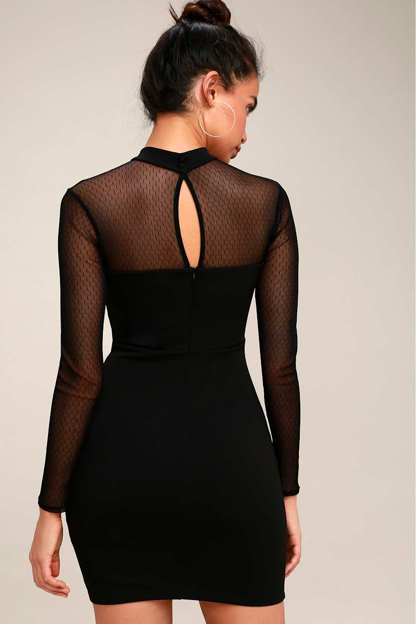 Sexy Black Dress - Mesh Long Sleeve Dress - Bodycon Dress - Lulus Sexy Black Dress - Mesh Long Sleeve Dress - Bodycon Dress - Lulus