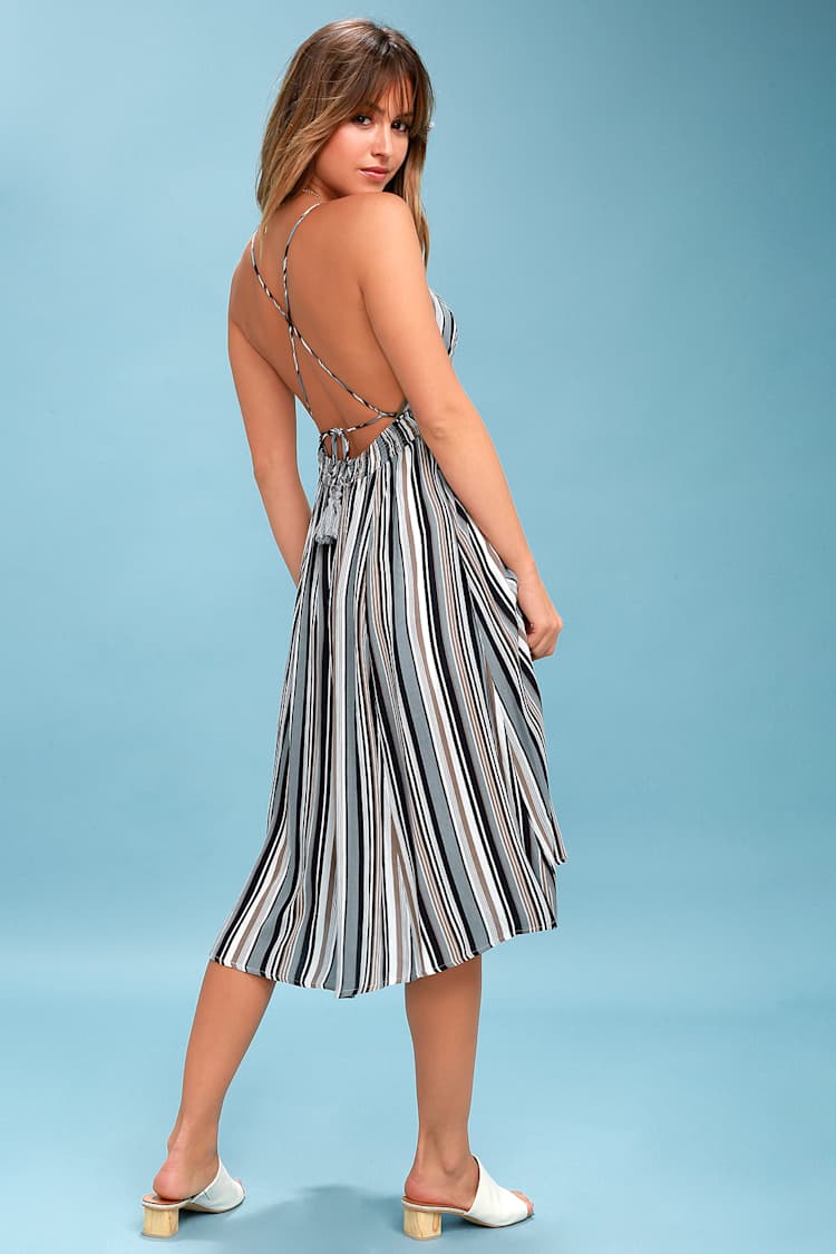 Boho Slate Blue Striped Dress - Backless Dress - Midi Dress - Lulus Boho Slate Blue Striped Dress - Backless Dress - Midi Dress - Lulus