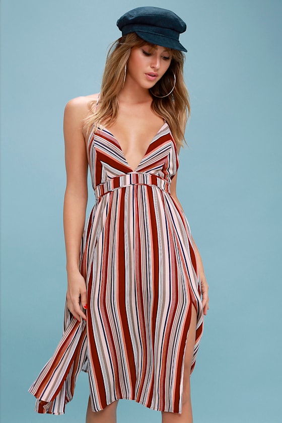 Montara Red Striped Backless Midi Dress 1