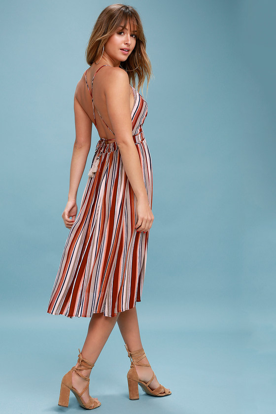 red stripe midi dress