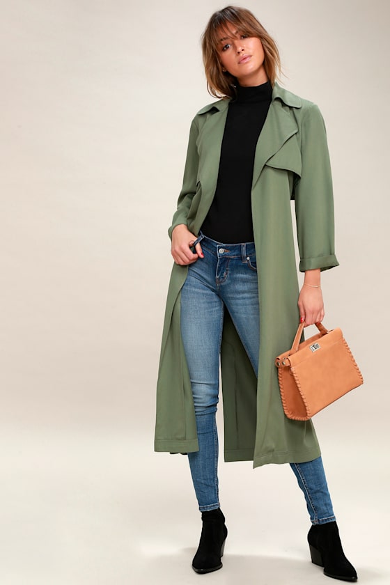 Downtown Washed Olive Green Trench Coat 1
