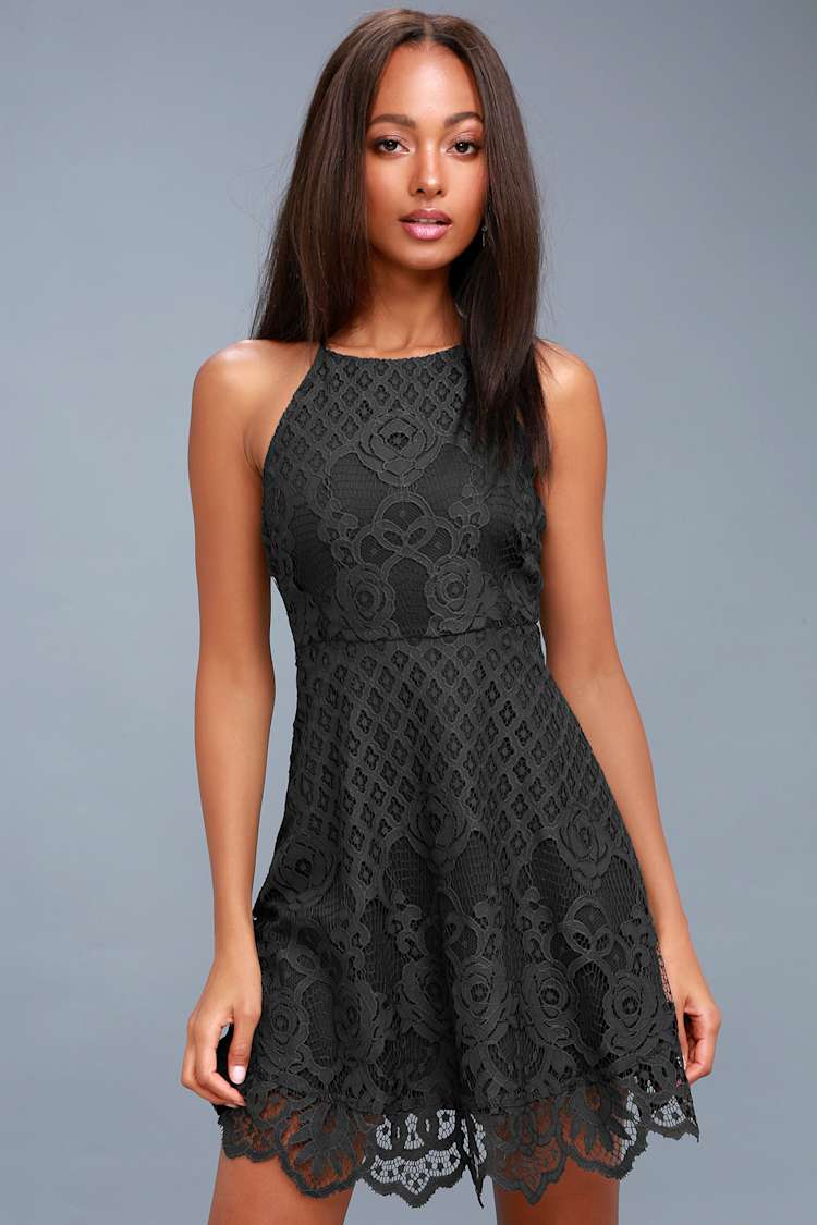 Charlotte Charcoal Grey Lace Skater Dress Charlotte Charcoal Grey Lace Skater Dress