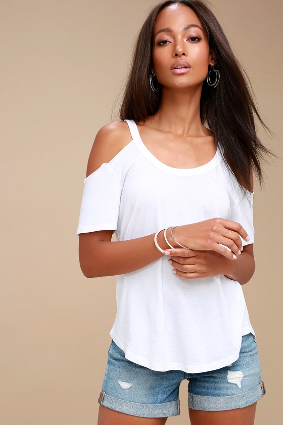Anuhea White Off-the-Shoulder Tee