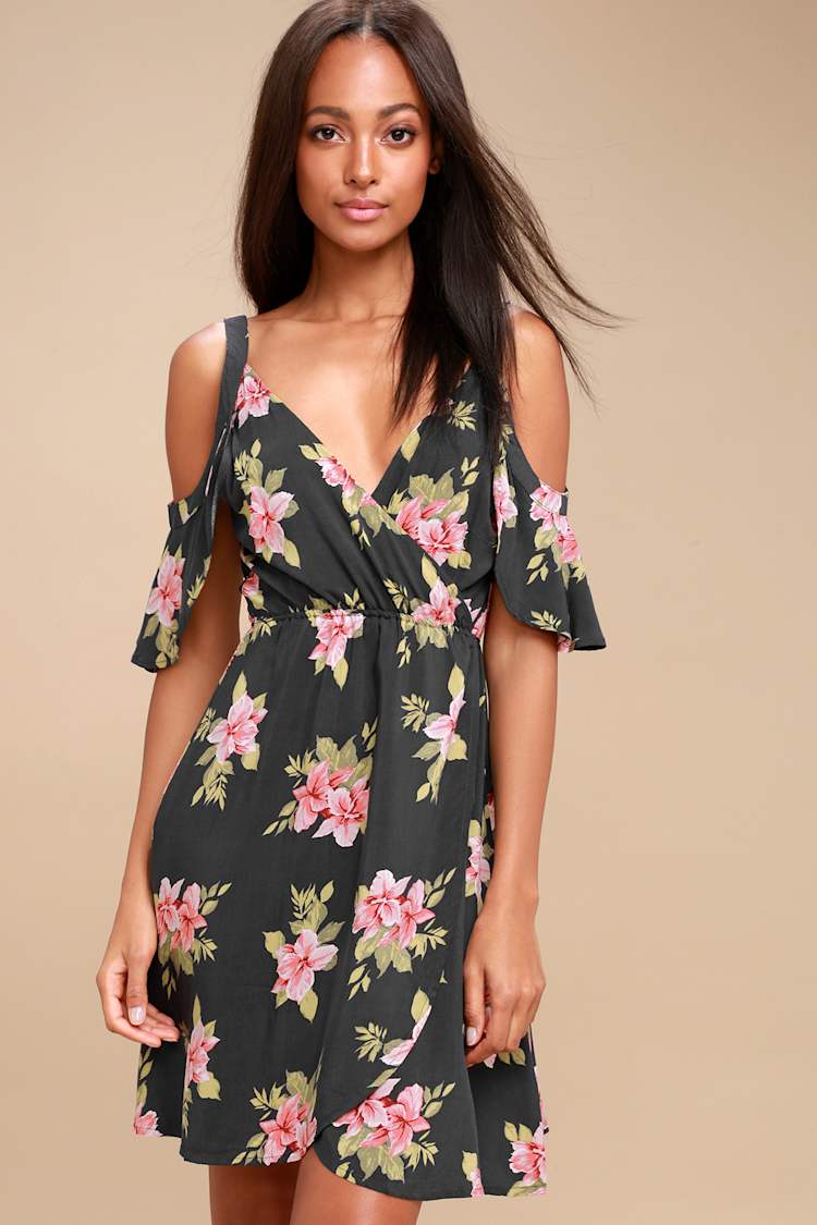 slim fit dress slacks Grey Floral Print Sleeveless Wrap Over Dress – AX Paris
